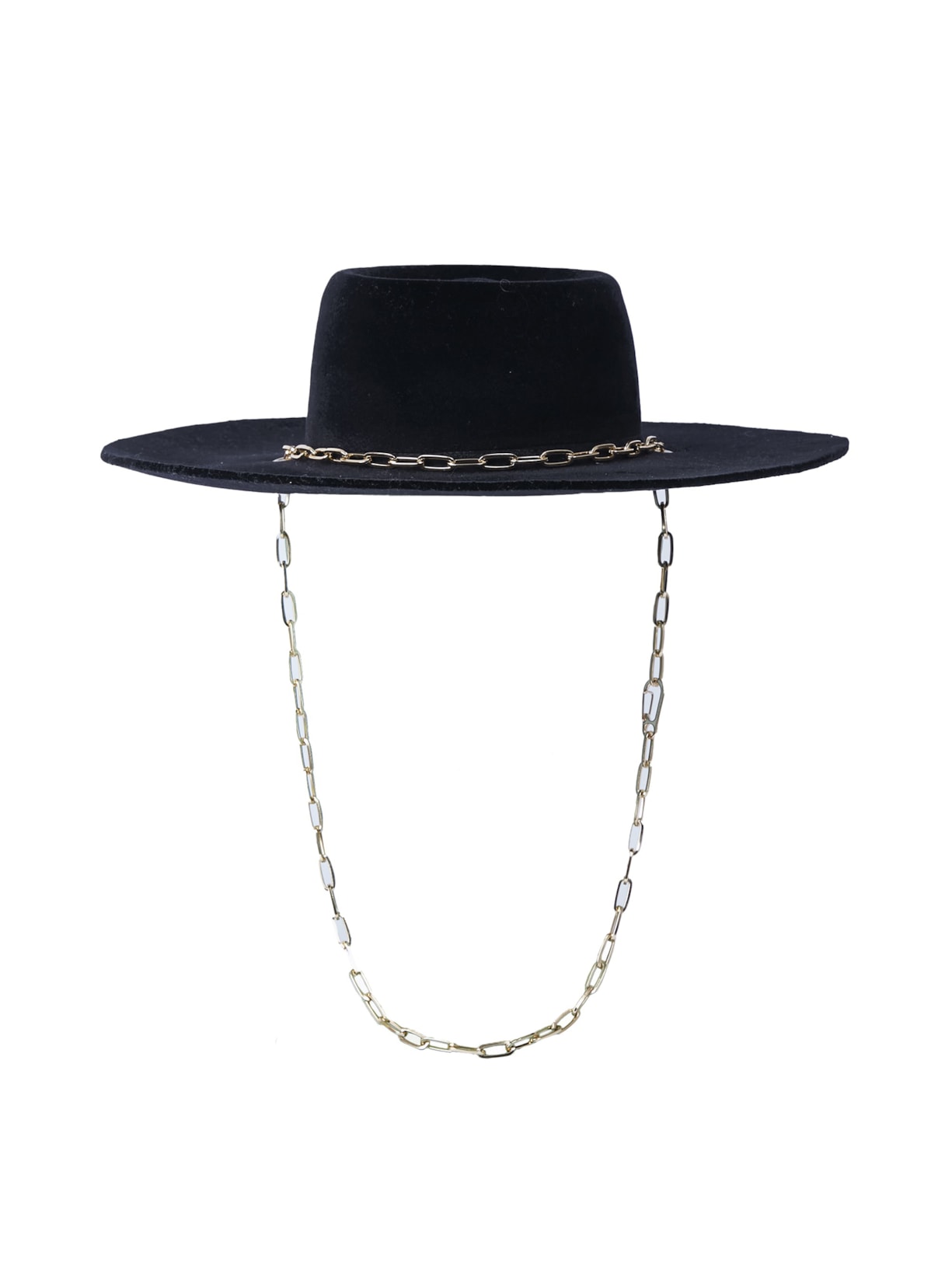 Chapéu Palheta Com Corrente E Veludo Removível - Preto