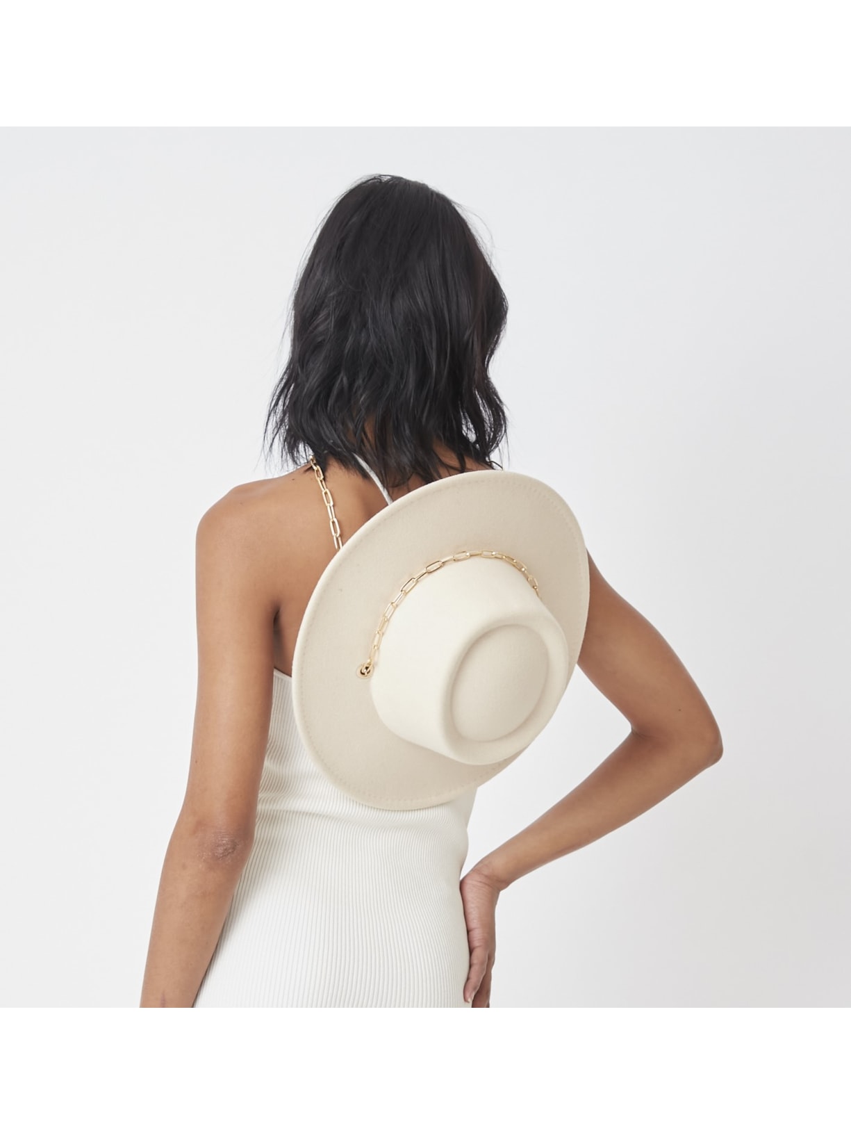 Chapéu Palheta Com Corrente Removível Off White Âmmbar