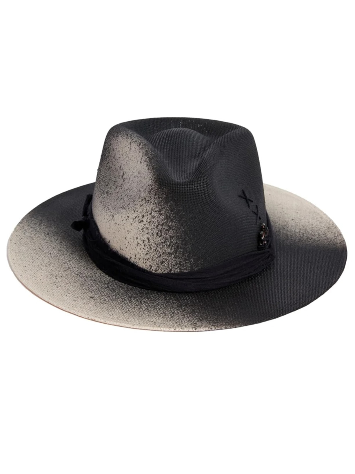 Chapéu Panamá Com Algodão Rústico E Cristal - Preto