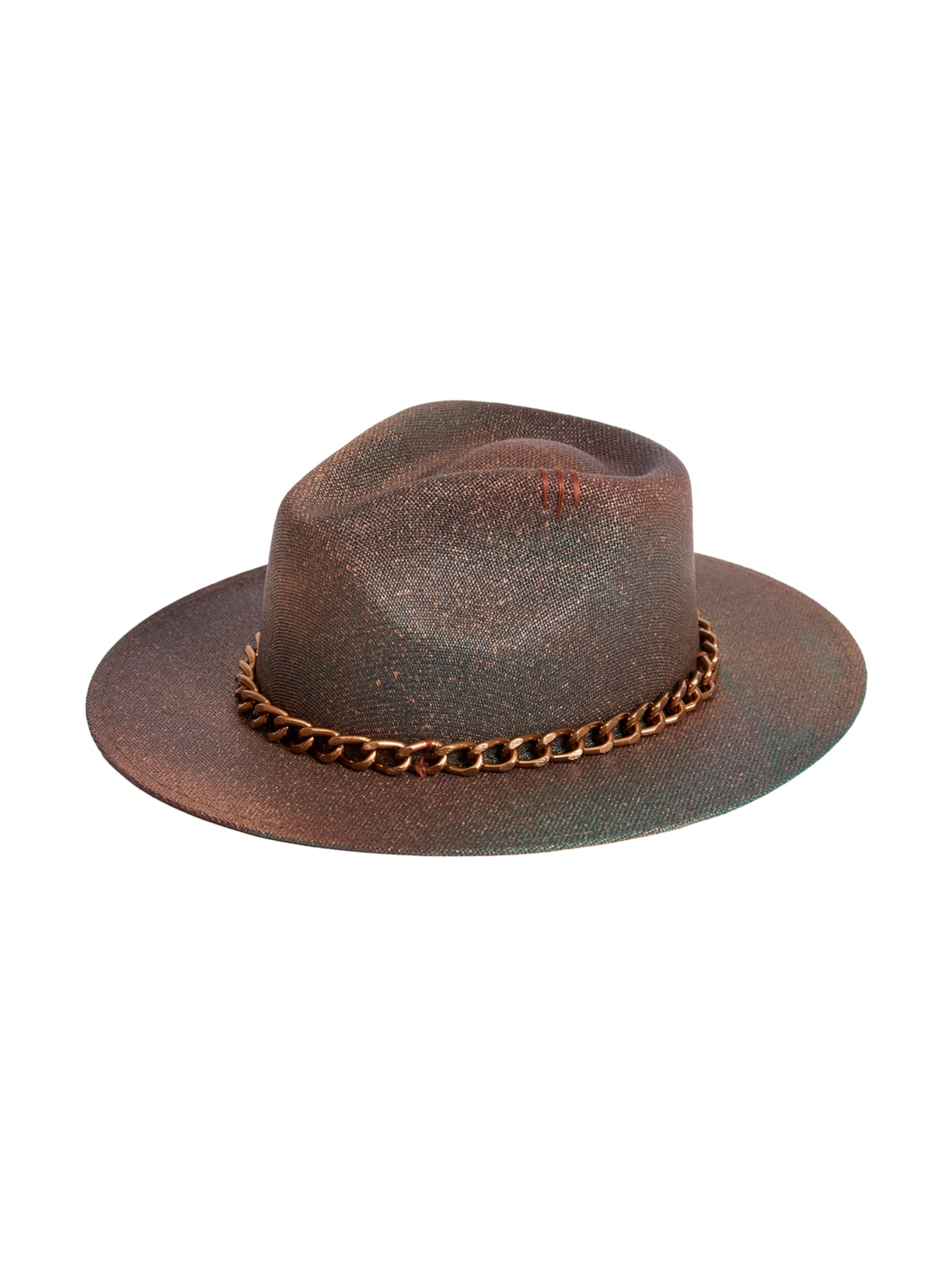 Chapéu Panamá Metalizado Com Correntaria - Marrom