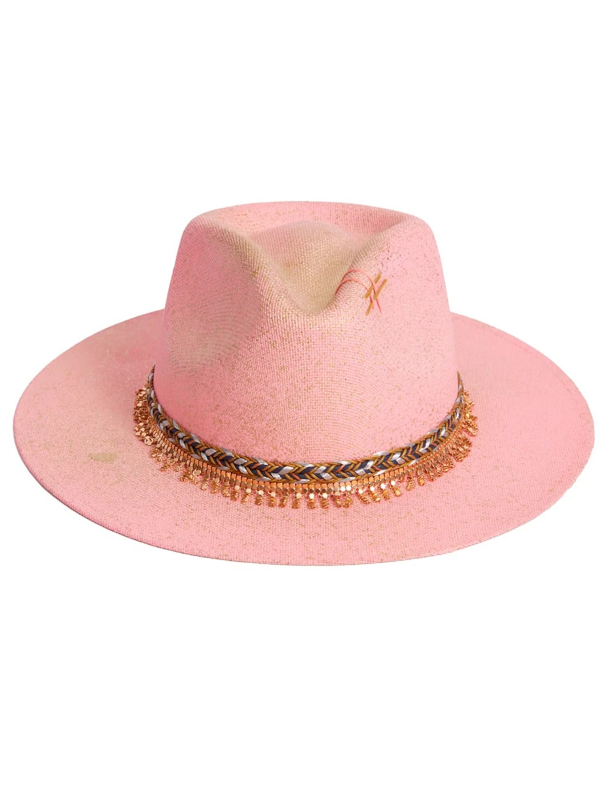 Chapéu Panamá Metalizado Com Trança - Rosa