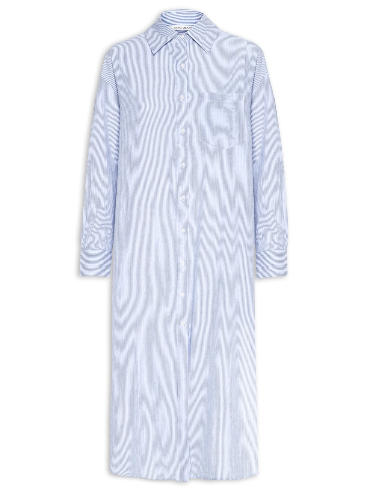 Chemise De Voil Listrada Midi Com Fenda - Azul