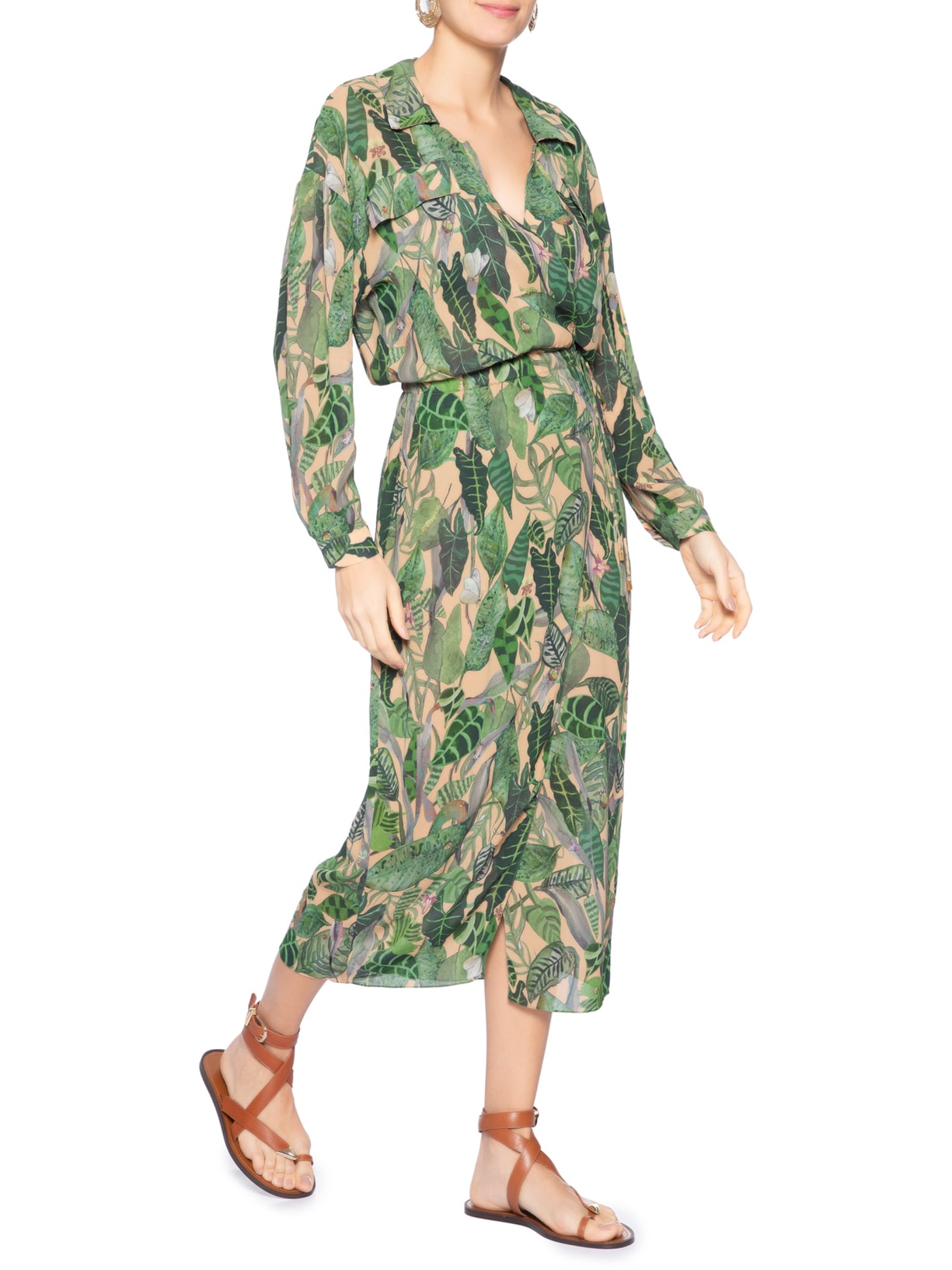 Chemise Feminino Envelope Folhagem Insetos Verde Animale
