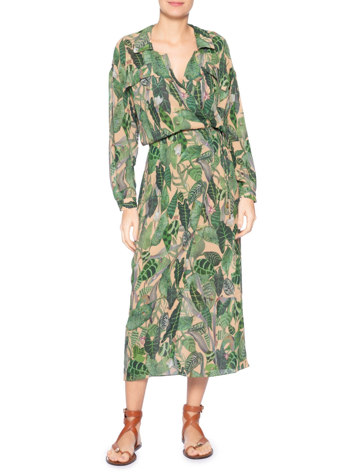 Chemise Feminino Envelope Folhagem Insetos Verde Animale