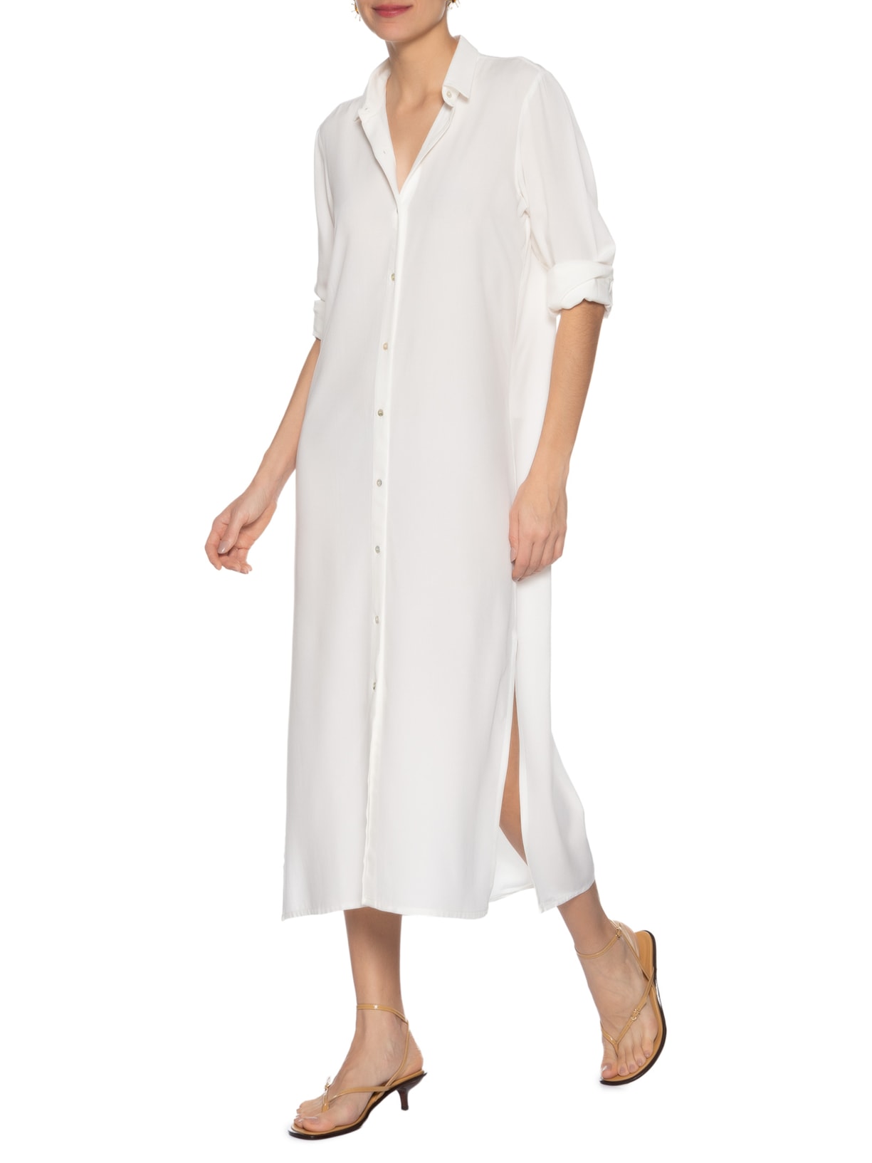 Chemise Feminino Longo Fendas Laterais Branco Lenny Niemeyer