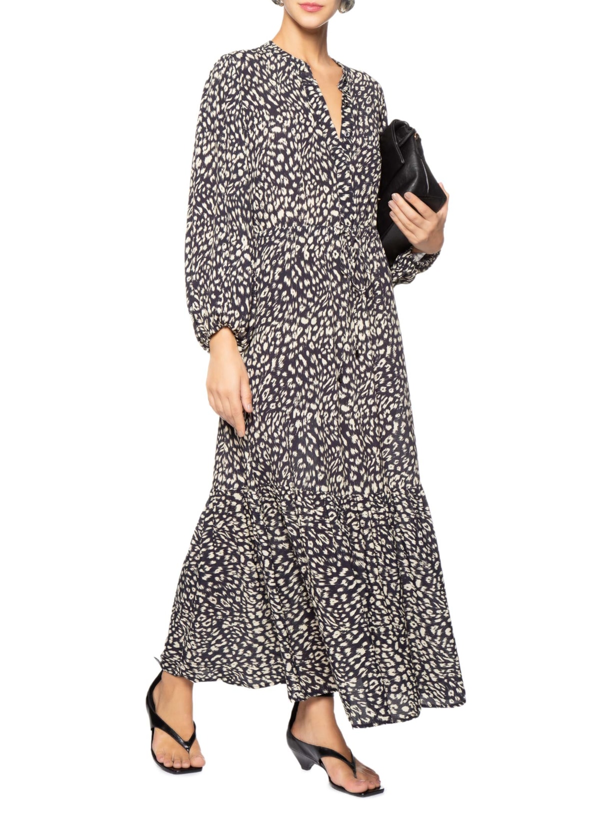 Chemise Midi Estampada Preto Animale
