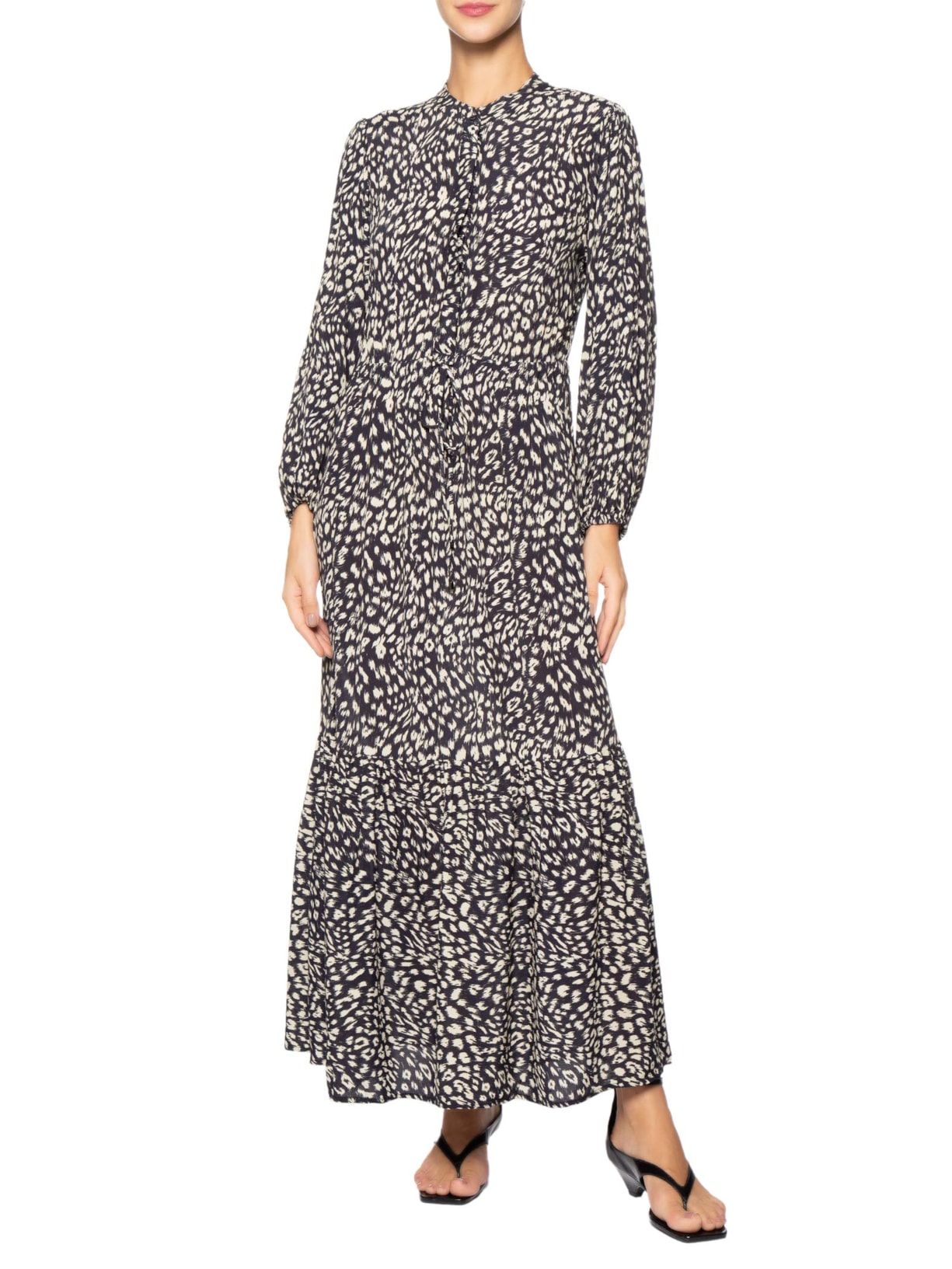 Chemise Midi Estampada Preto Animale