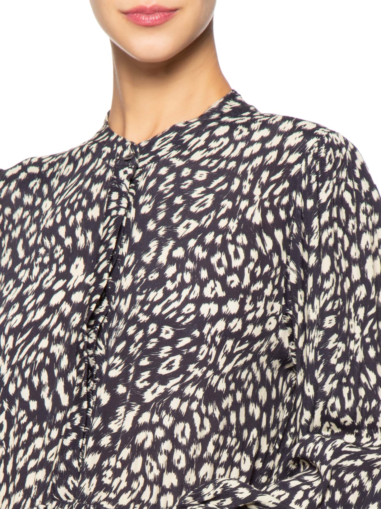 Chemise Midi Estampada Preto Animale