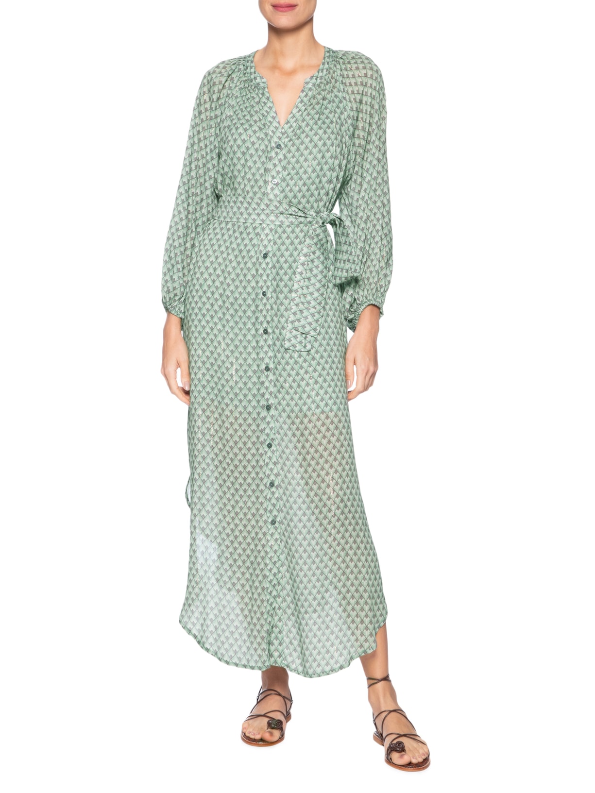 Chemise Midi Faixa Estampa Pacco Verde Maria Filó
