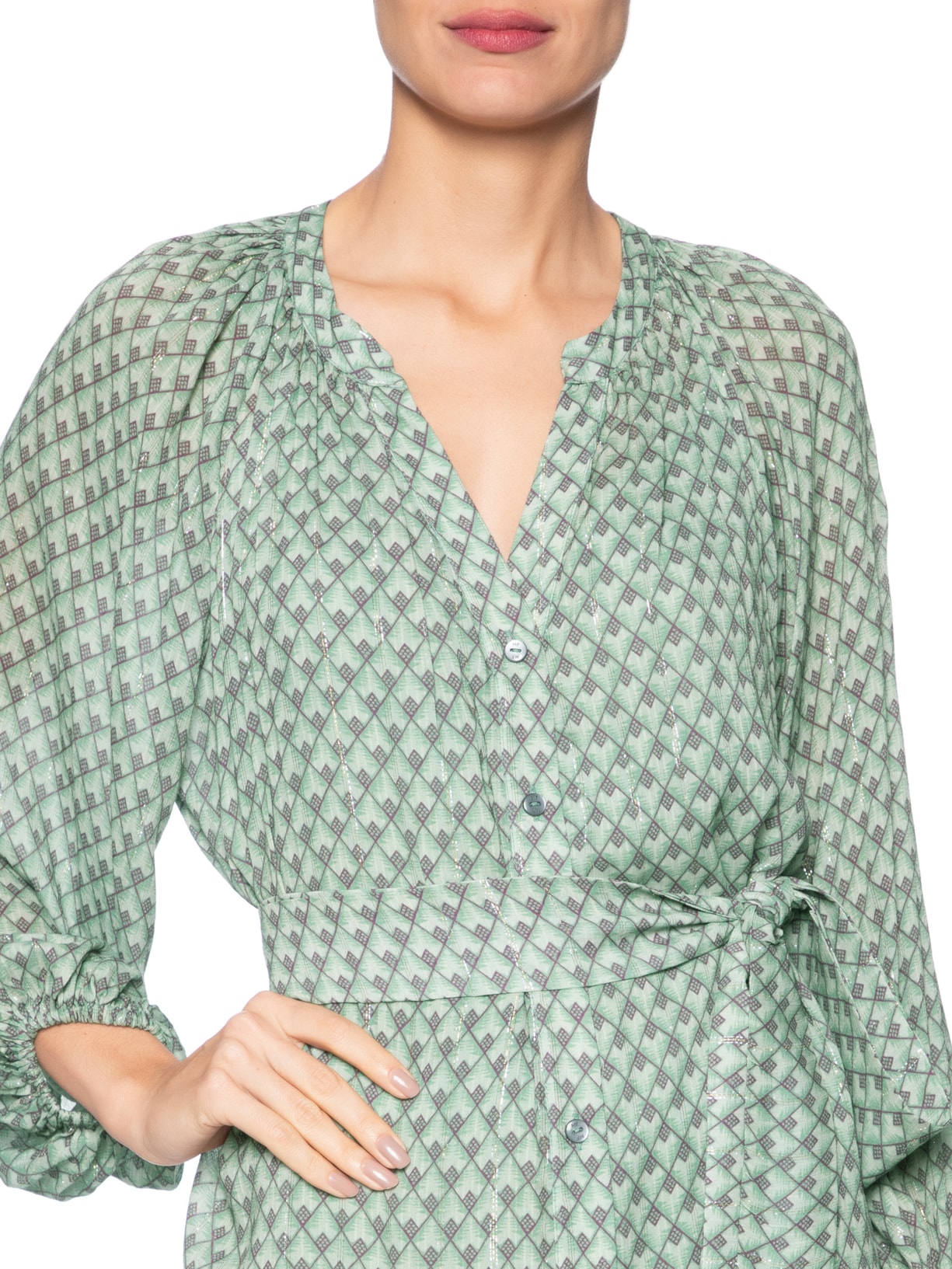 Chemise Midi Faixa Estampa Pacco Verde Maria Filó
