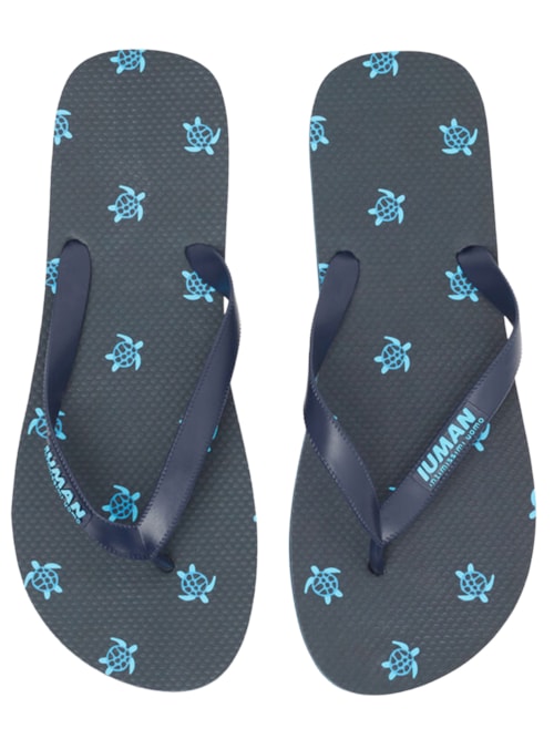 Chinelo De Dedo Com Estampa De Tartarugas - Azul