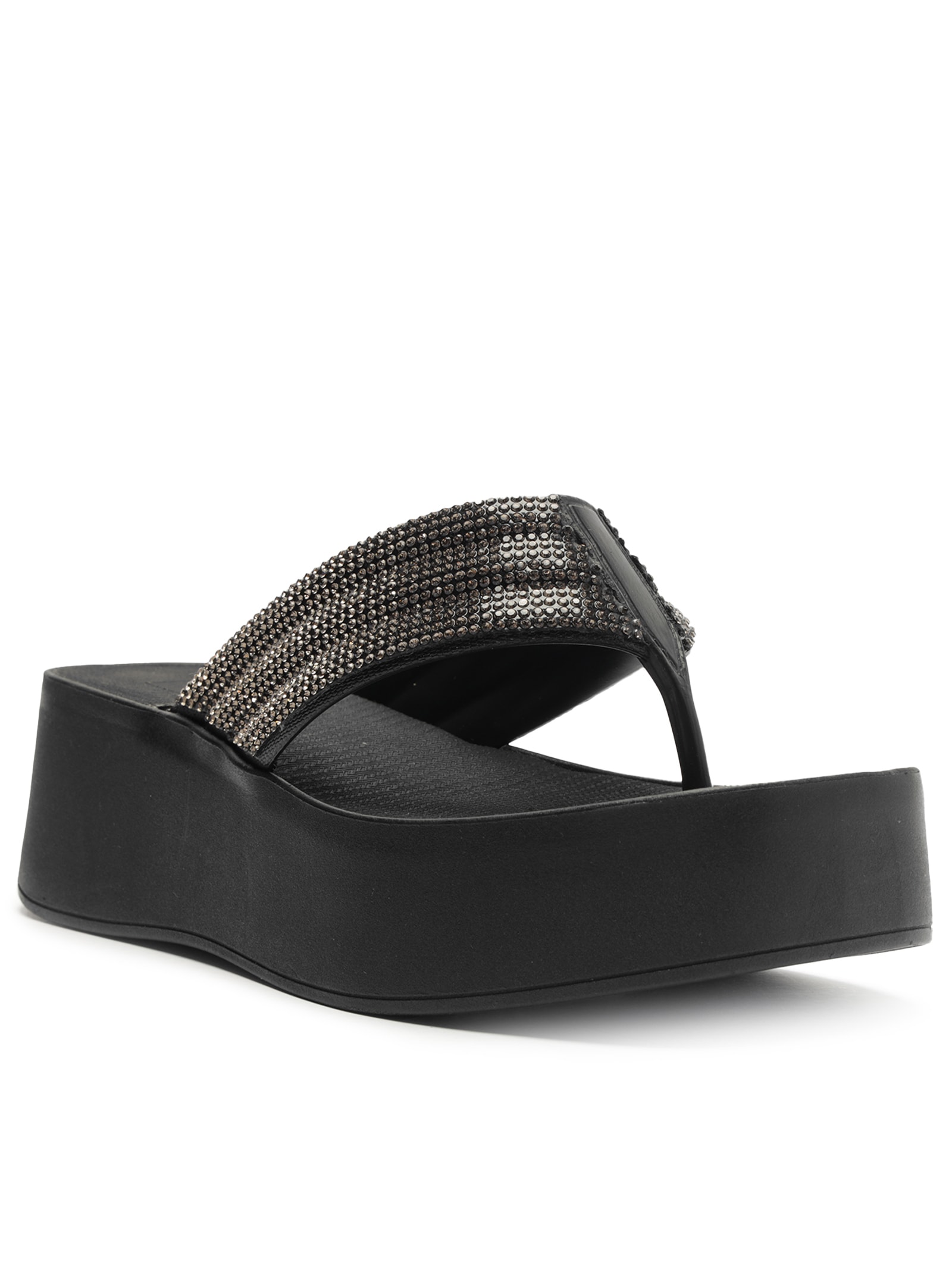 ◆lululul Chinelo Feminino Flatform Lulu Strass - Brizza Arezzo - Preto