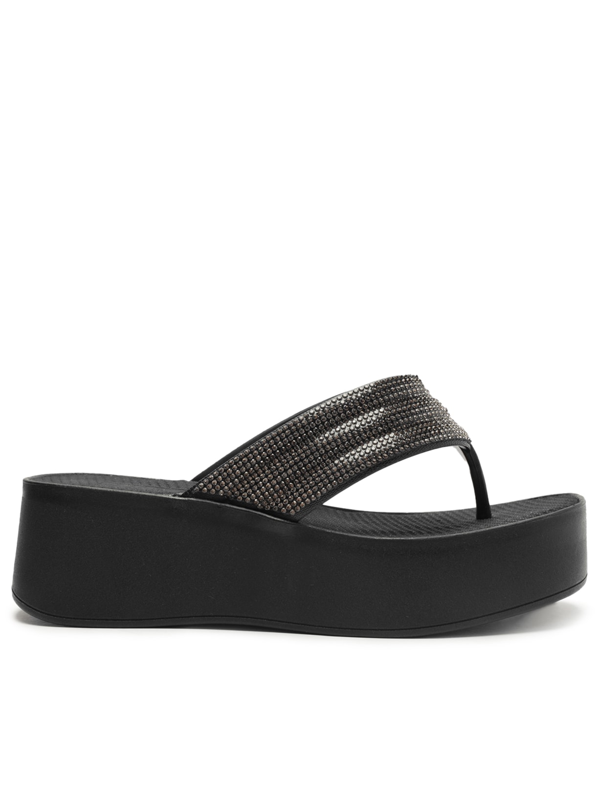 Chinelo Feminino Flatform Lulu Strass - Preto