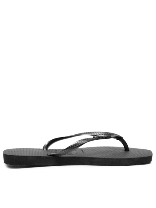 Chinelo Feminino Slim Square Logo Metalic - Preto