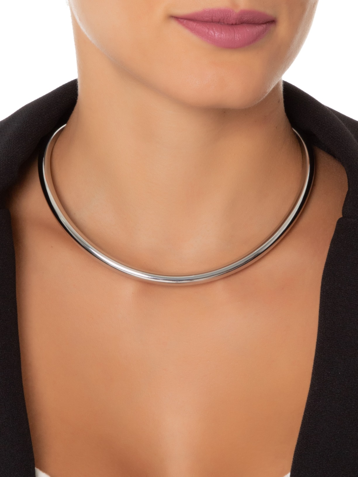 Choker Feninina Tubo Metal Prata Nádia Gimenes