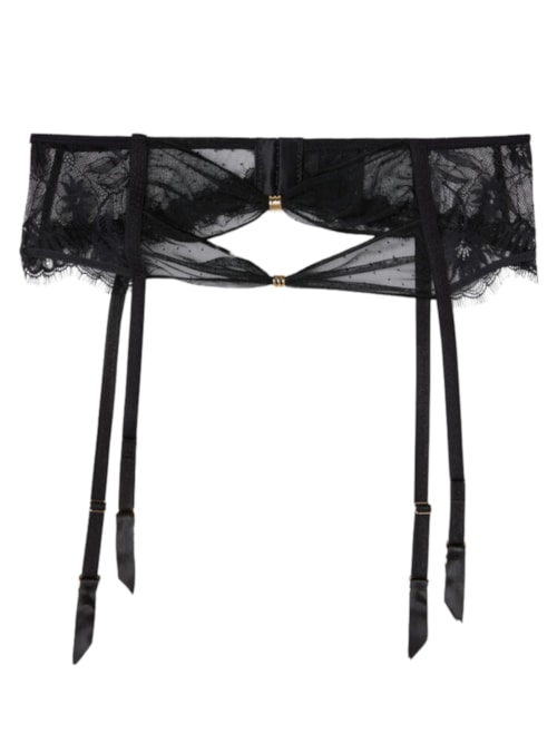 Cinta Liga Sensual Flowers - Preto