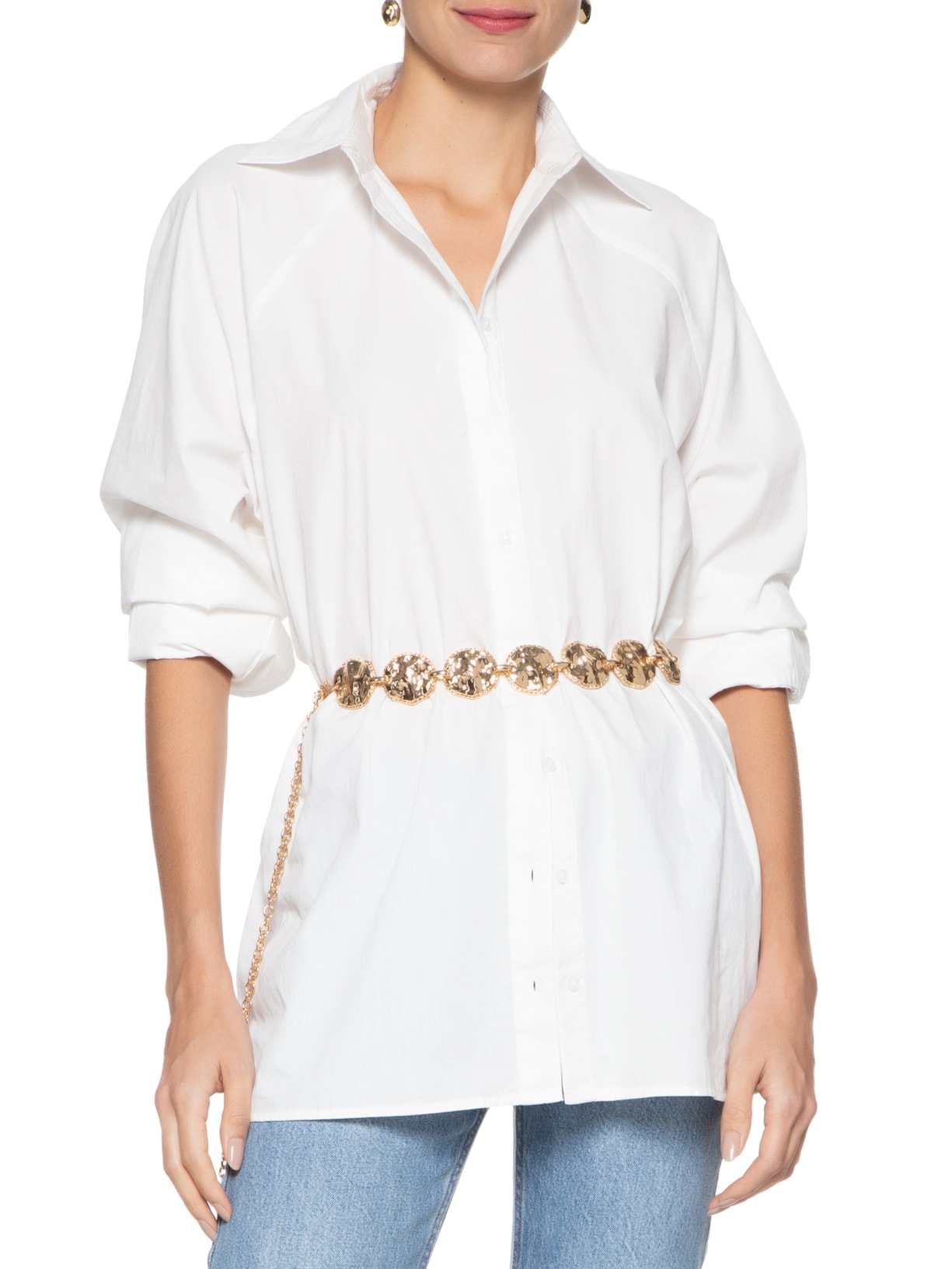 Cinto Corrente Feminina Com Detalhes Martelados Dourado Market 33