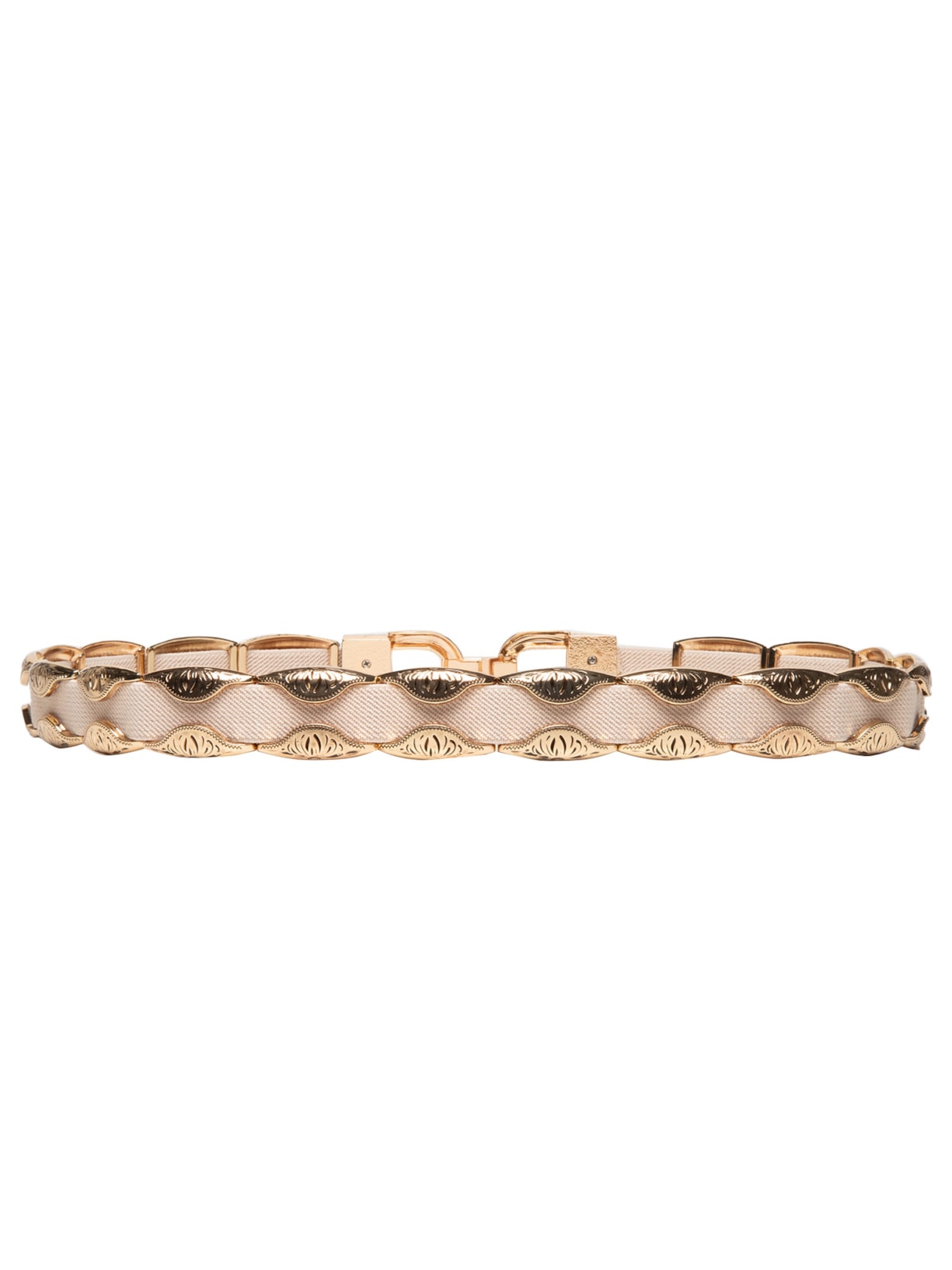 Cinto Elástico Feminino Com Detalhes E Fecho Metálicos Bege Market 33