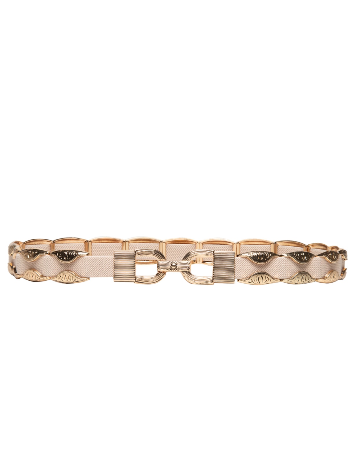 Cinto Elástico Feminino Com Detalhes E Fecho Metálicos - Bege