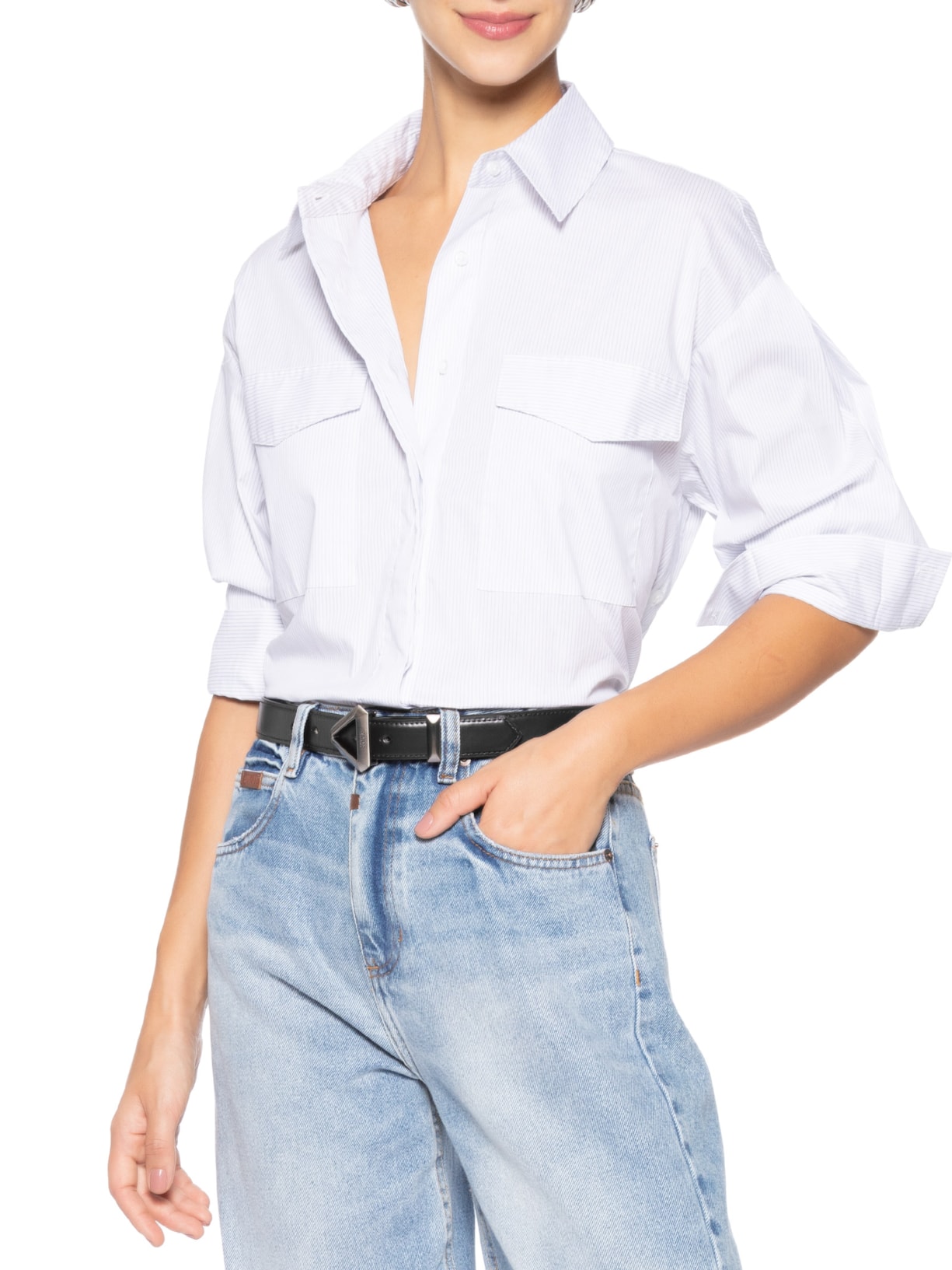 Cinto Feminino Bold Triangle Couro Médio Preto Schutz