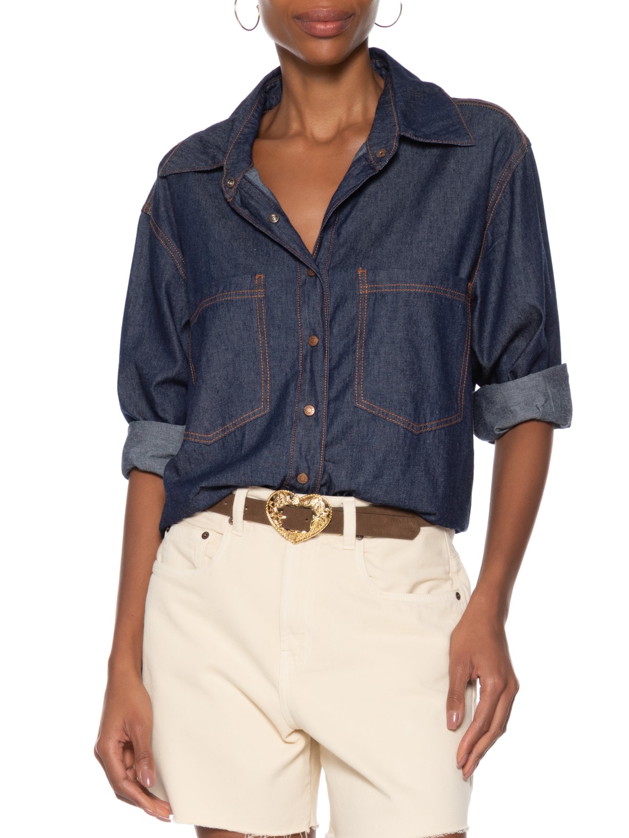 Cinto Feminino Camurça Coffee Enfeites Ouro Marrom Luiza Barcelos