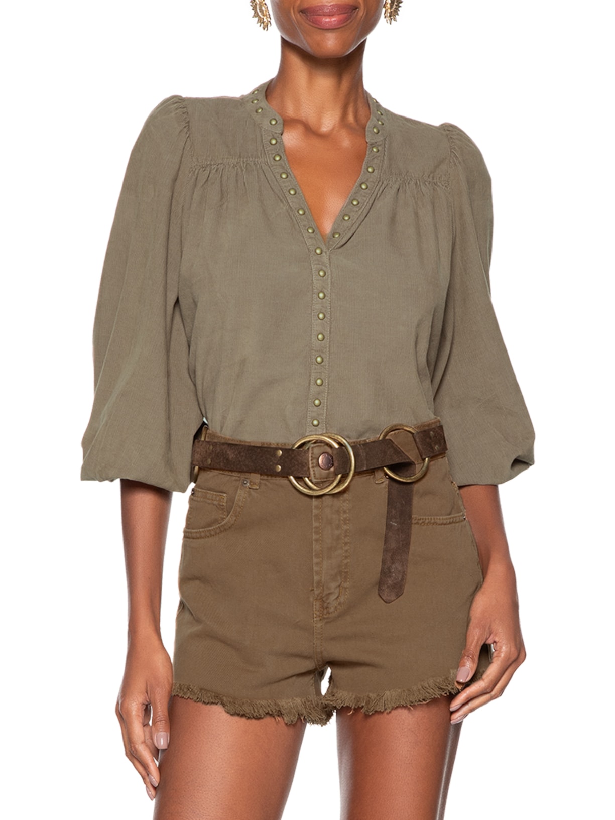 Cinto Feminino Camurça Com Argolas Marrom Maria Filó