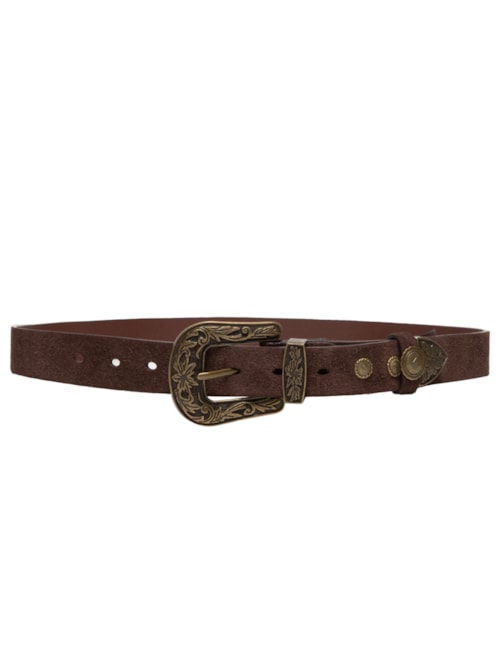Cinto Feminino Camurça Fivela Western - Marrom