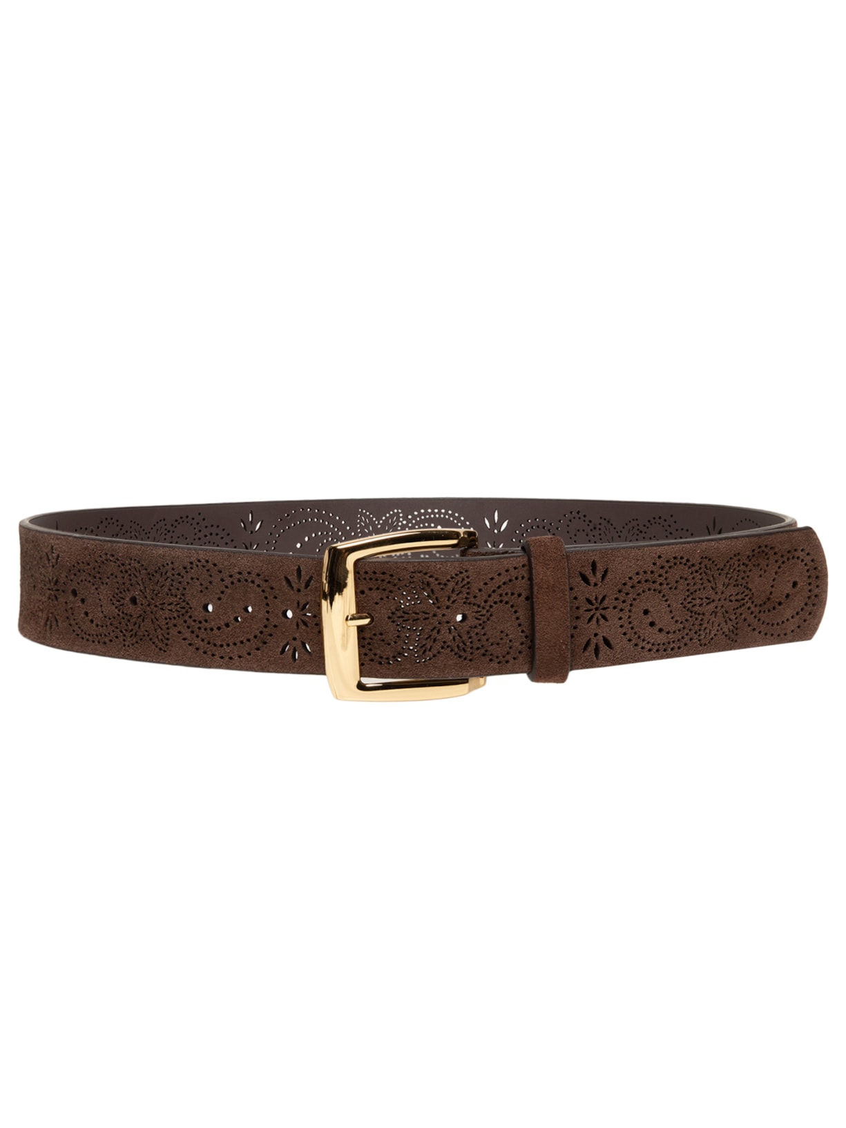 Cinto Feminino Camurção Coffee Enfeites Ouro - Marrom