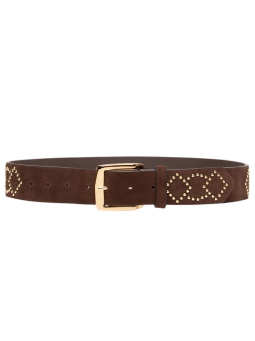 Cinto Feminino Camurção Com Fivela Dourada - Marrom