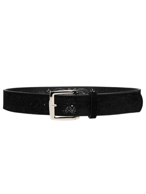 Cinto Feminino Camurção Enfeites Niquel - Preto