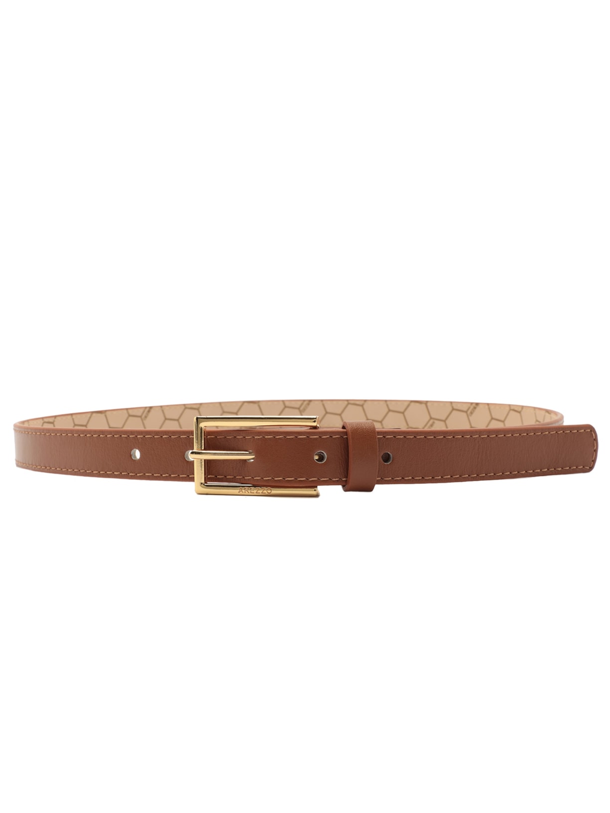 Cinto Feminino Caramelo Couro Fino Fivela Básico Marrom Arezzo