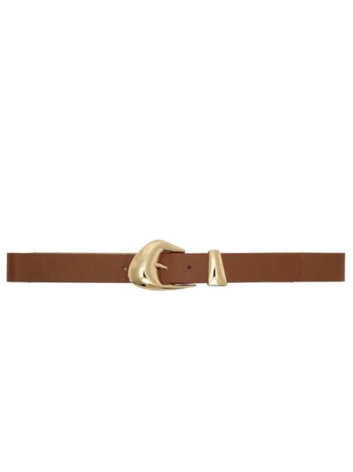 Cinto Feminino Caramelo Couro Largo Fivela Orgânica Dourada - Marrom