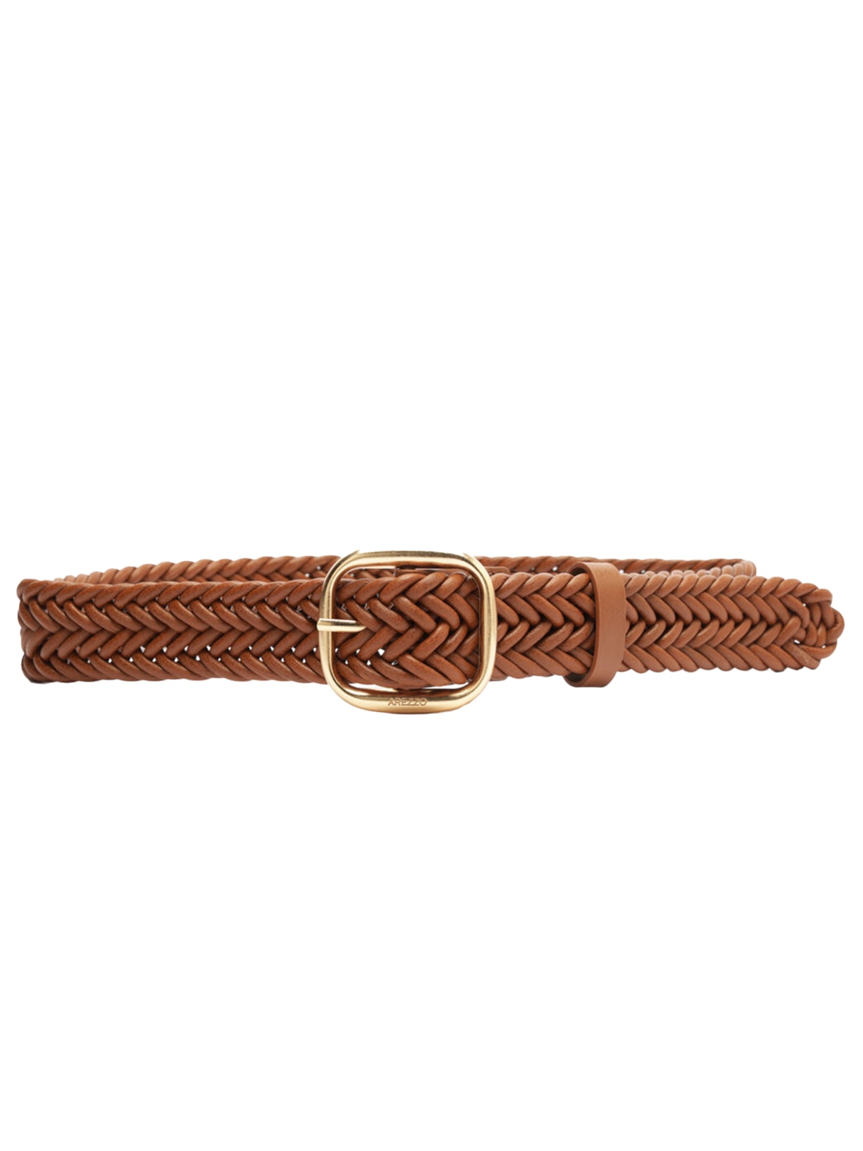 Cinto Feminino Caramelo Couro Tressê Largo Fivela Marrom Arezzo