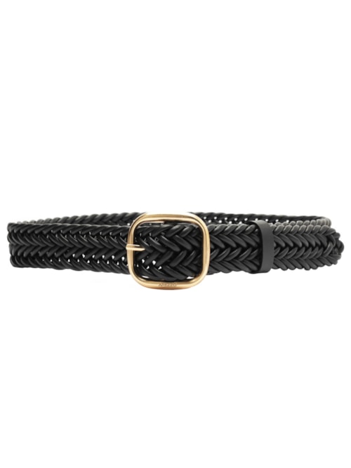 Cinto Feminino Caramelo Couro Tressê Largo Fivela - Preto