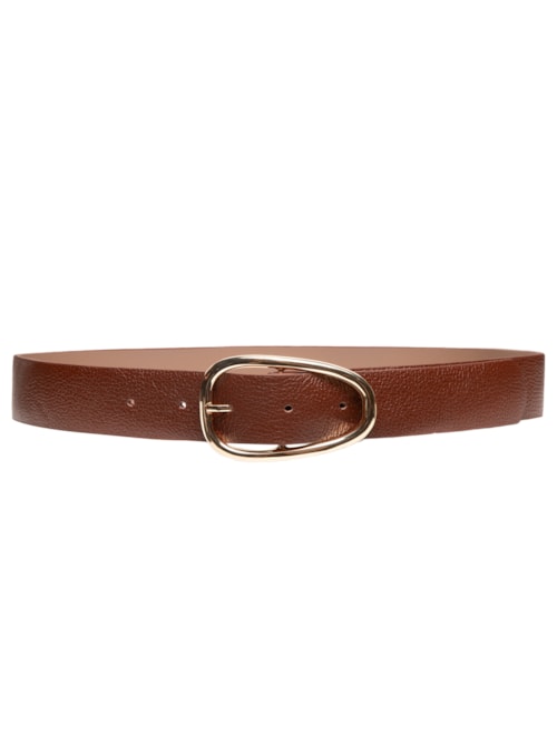 Cinto Feminino Com Fivela Dourada Em Couro - Marrom