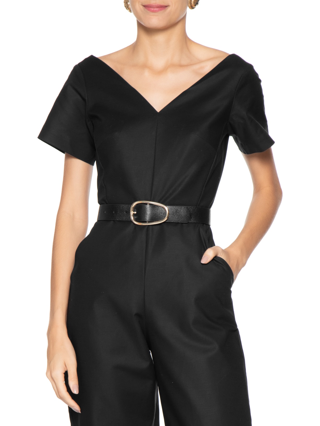 Cinto Feminino Com Fivela Dourada Em Couro Preto '2Essential