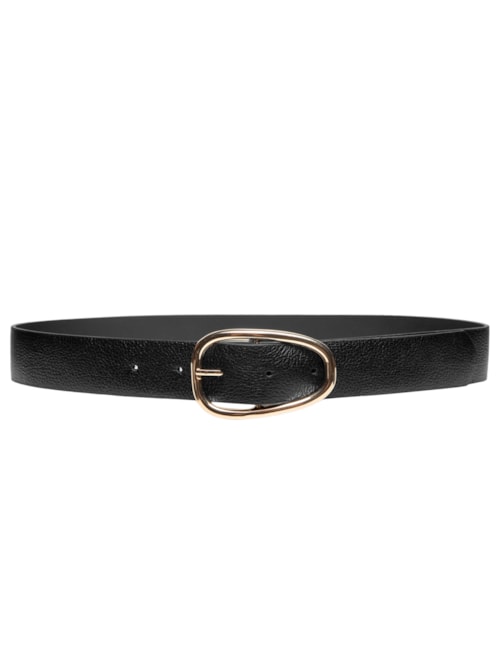 Cinto Feminino Com Fivela Dourada Em Couro - Preto