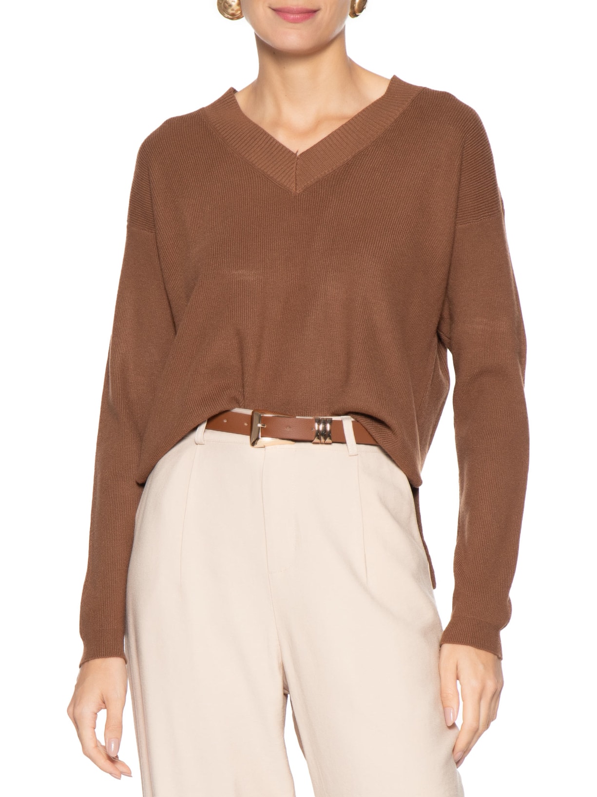 Cinto Feminino Com Fivela E Passante Metálicos Bege Basiq