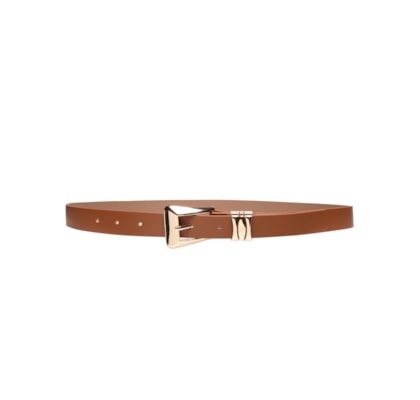 Cinto Feminino Com Fivela E Passante Metálicos - Bege