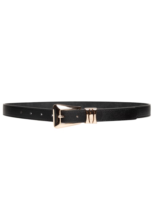 Cinto Feminino Com Fivela E Passante Metálicos - Preto