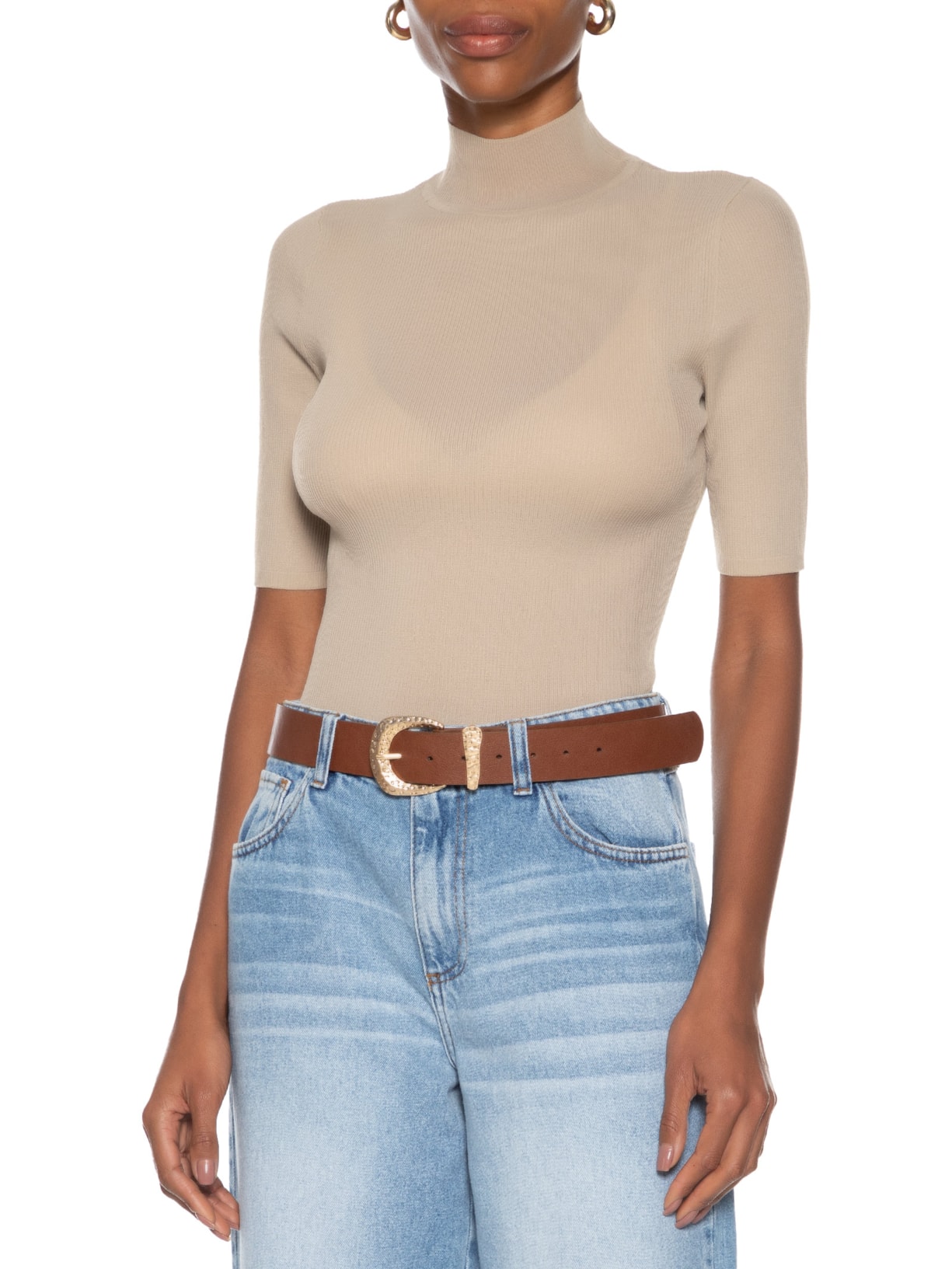 Cinto Feminino Com Fivela E Passantes Martelados Marrom Market 33