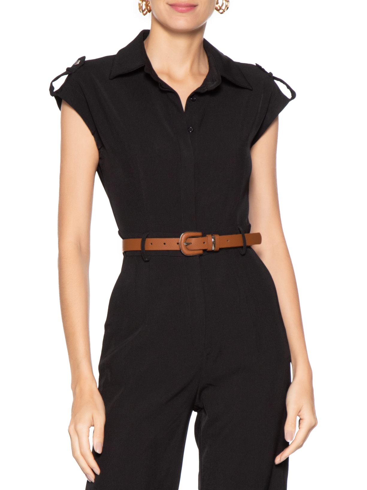 Cinto Feminino Com Fivela Encapada E Detalhes Metálicos Bege Basiq