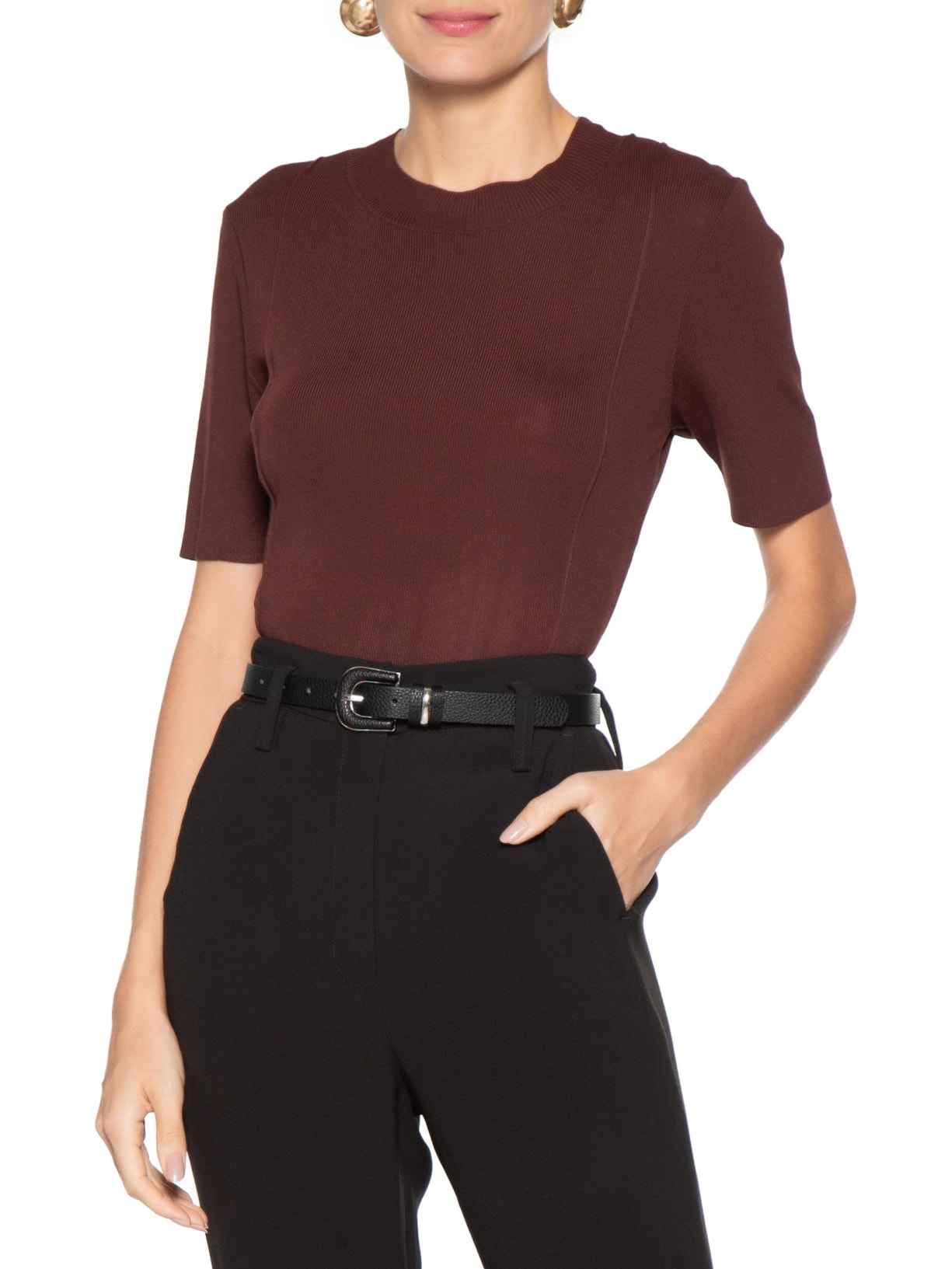 Cinto Feminino Com Fivela Encapada E Detalhes Metálicos Preto Basiq