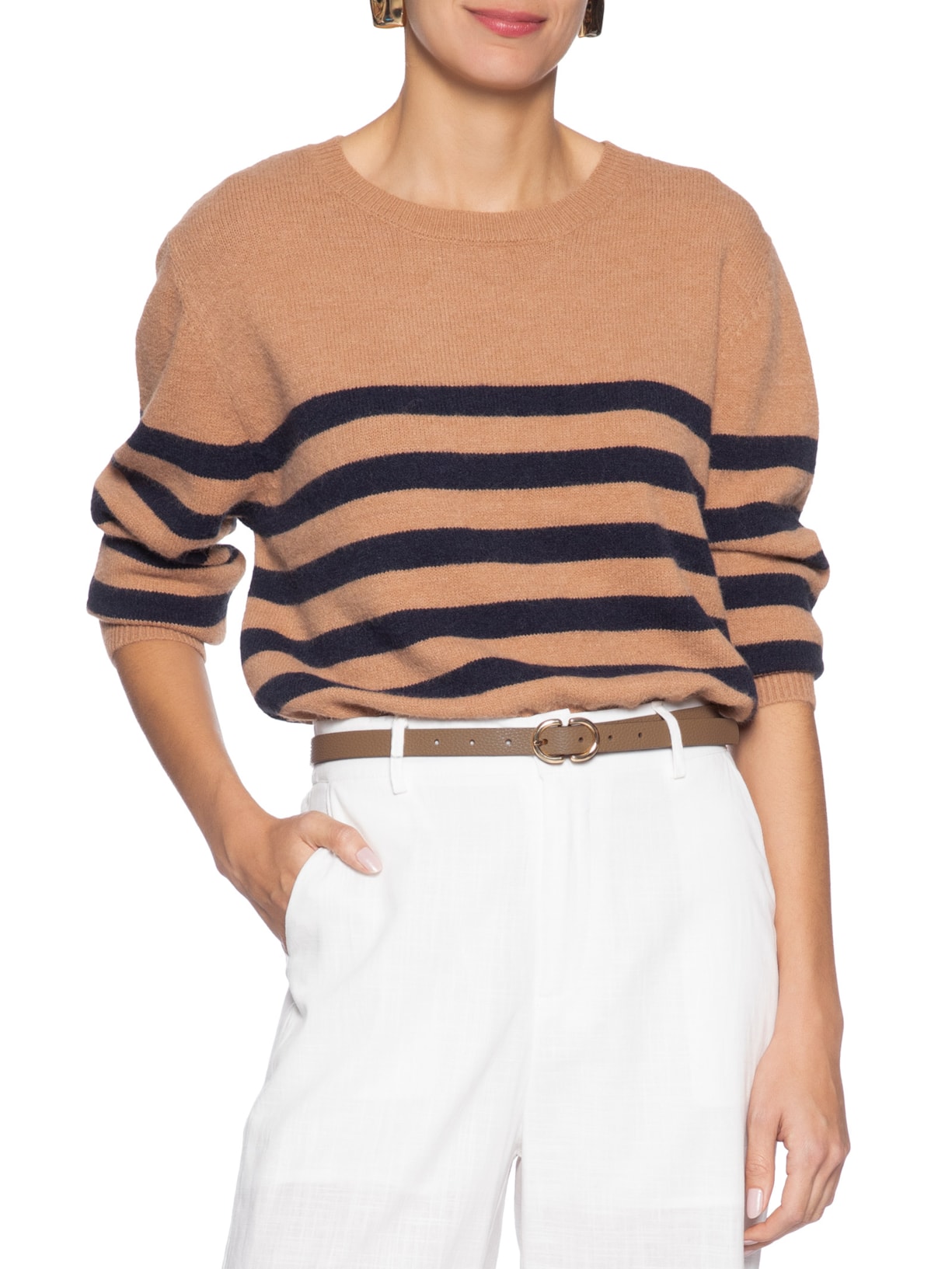 Cinto Feminino Com Fivela Oval Bege Market 33