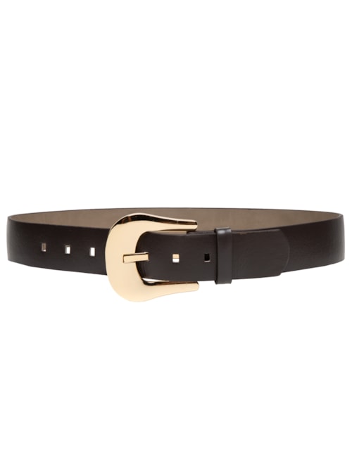 Cinto Feminino Com Fivela Oval Em Couro - Marrom