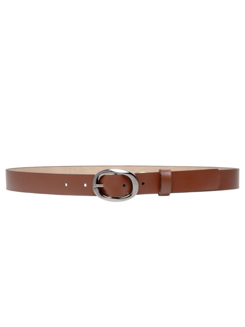 Cinto Feminino com Fivela Oval Metálica - Marrom