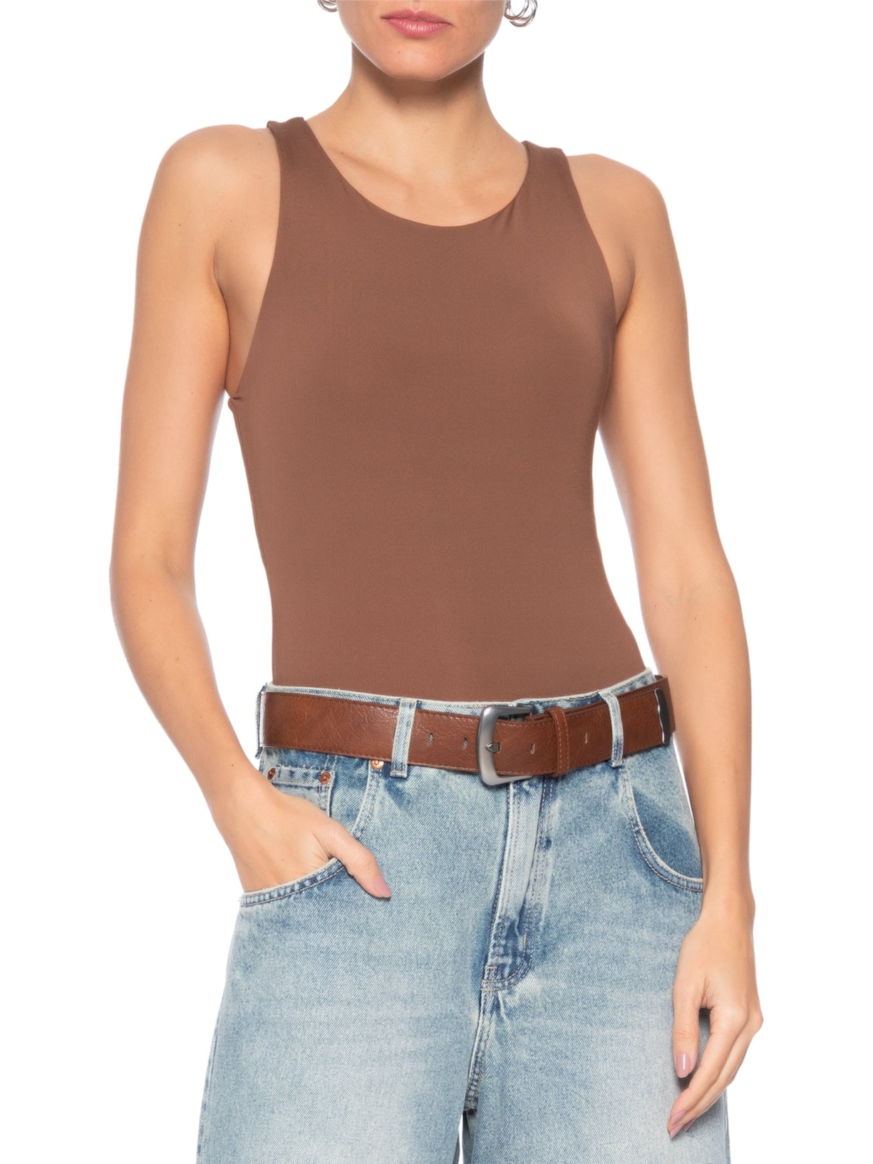 Cinto Feminino Com Fivela Prateada Marrom Market 33