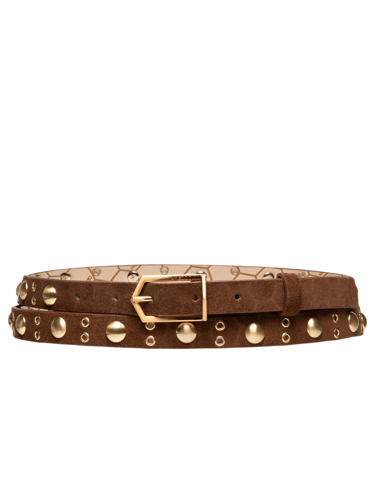 Cinto Feminino Couro Acamurçado Fino Rebites - Marrom