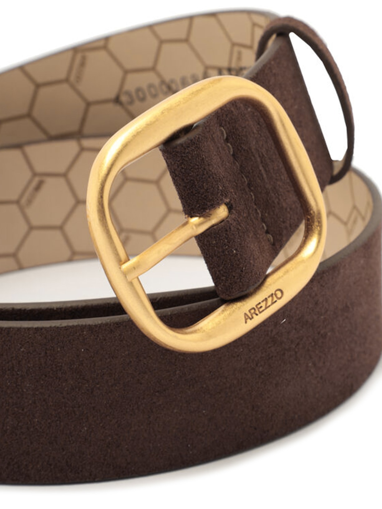 Cinto Feminino Couro Acamurçado Largo Fivela Metal Marrom Arezzo