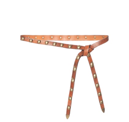 Cinto Feminino Couro Amarração Chatons Dourados - Marrom